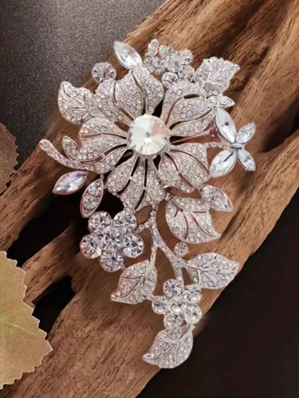 Crystal Floral Statement Brooch - Silver Tone - Picture 2 of 5